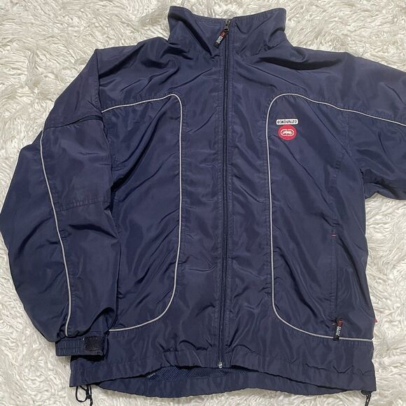 Ecko Unltd Windbreaker Size Medium Dark Blue Stored Hood Vintage - Picture 1 of 9